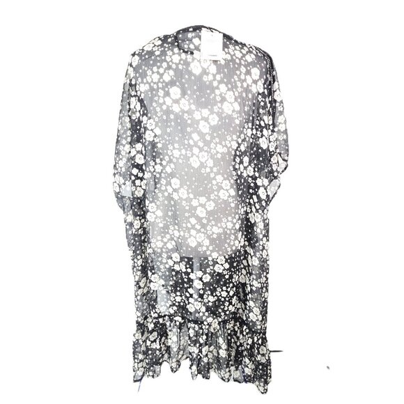 NWT LC LAuren COnrad Black White Floral Open Front Flowy BOho KImono Cardigan OS - Picture 8 of 10